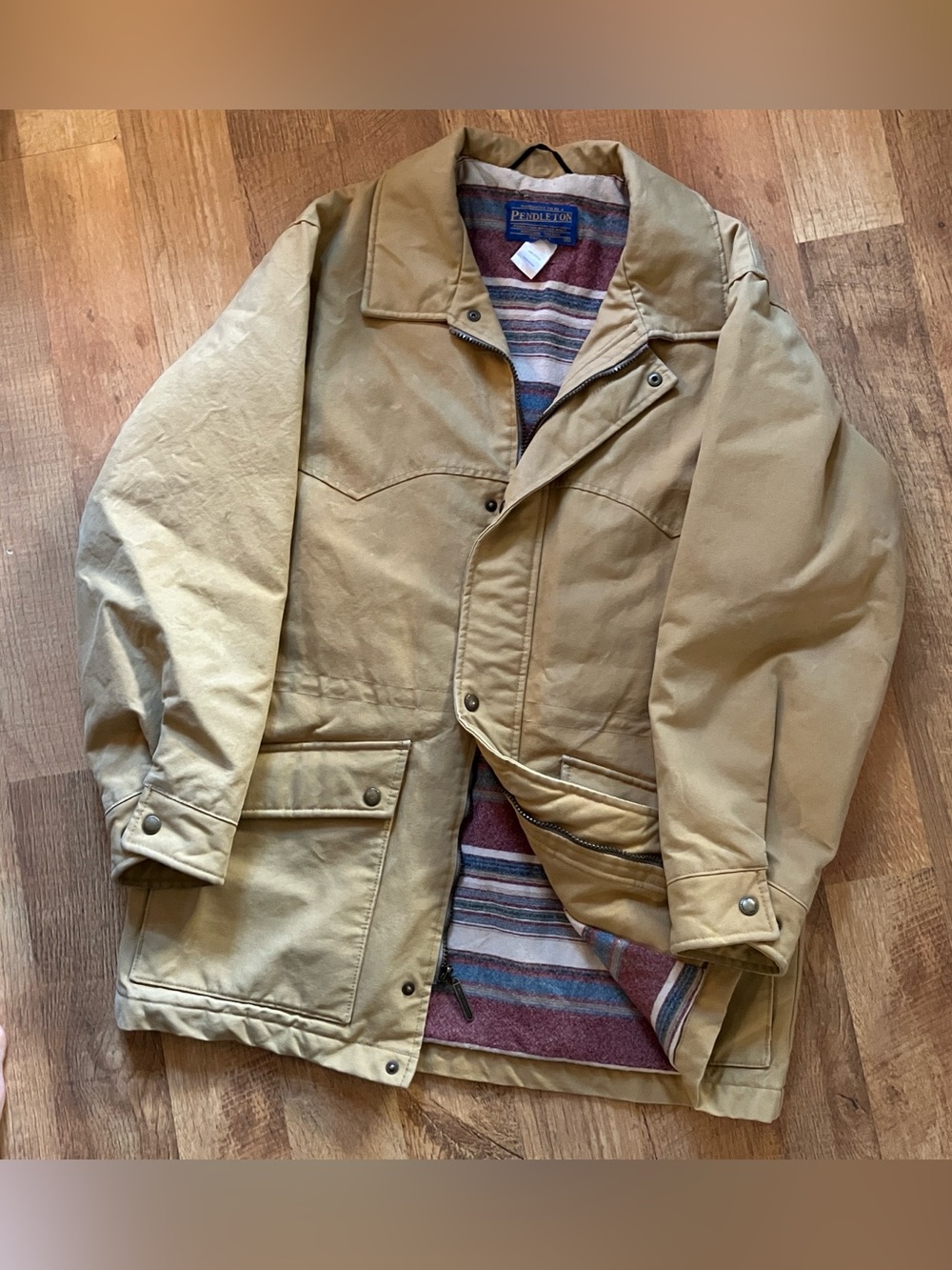 Rare Pendleton Men's Sandstone Canvas Field Jacket with Patterned Lining